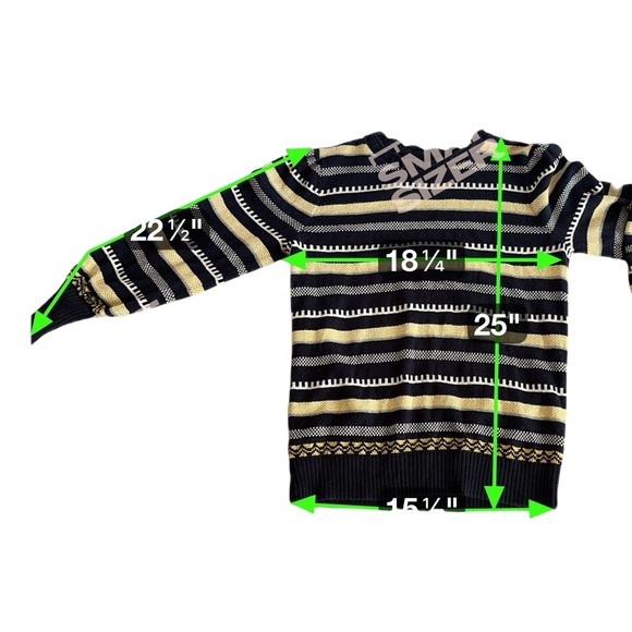 LOFT Striped Sweater in Black and Gold, Relaxed Fit, Cozy, Festive,Retro - Picture 7 of 13